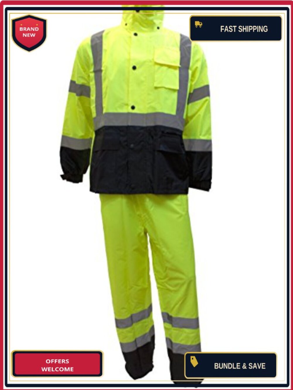 Class 3 Rain Suit Hi-Vis Waterproof Jacket & Pants Work Safety